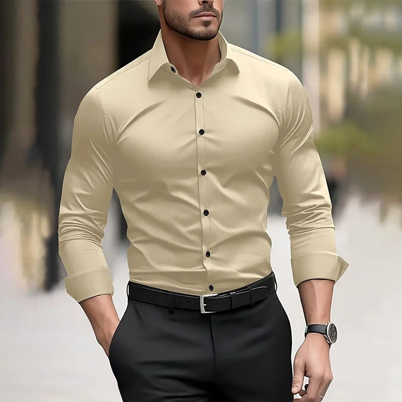 Chemise formelle pour hommes couleur unie mariage extérieur noir rouge bleu marine vert foncé manches longues revers été printemps vêtements XS-6XL