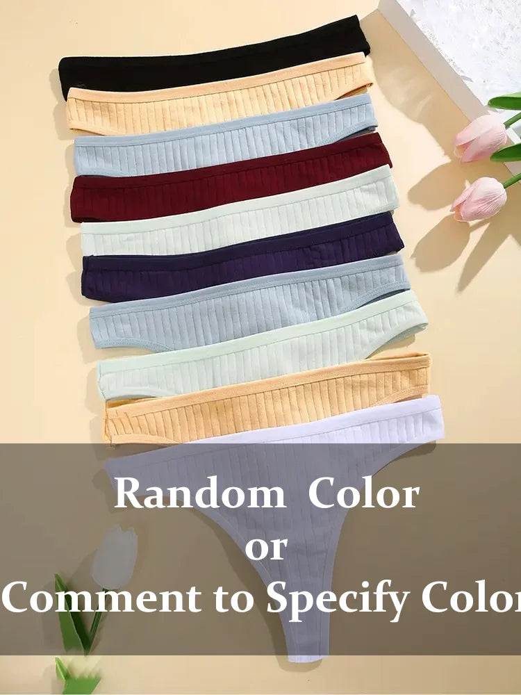 6 pièces/ensemble femmes coton tongs culottes femme côtelé taille basse string dames Sexy Bikini 7 couleur unie fille doux S-XL intimes