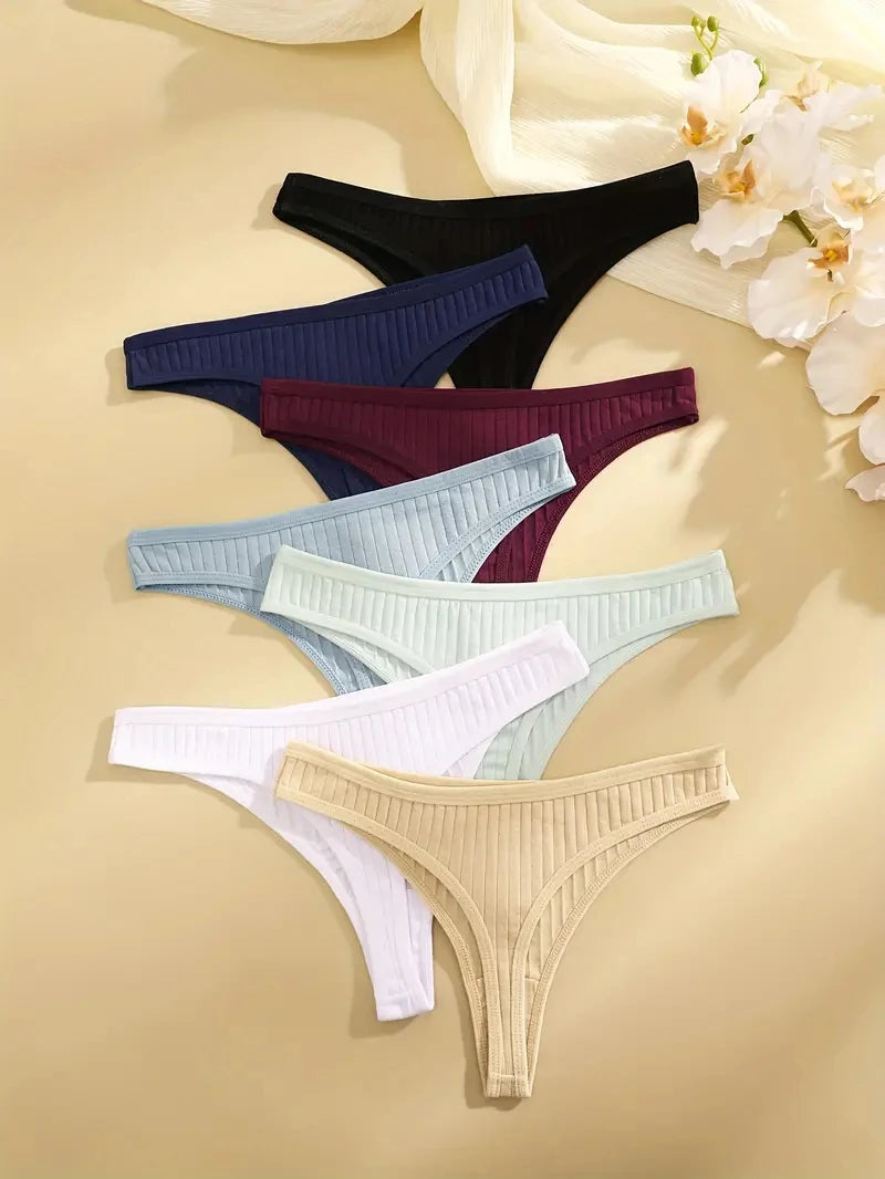 6 pièces/ensemble femmes coton tongs culottes femme côtelé taille basse string dames Sexy Bikini 7 couleur unie fille doux S-XL intimes