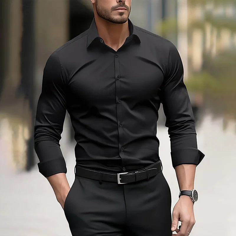 Chemise formelle pour hommes couleur unie mariage extérieur noir rouge bleu marine vert foncé manches longues revers été printemps vêtements XS-6XL
