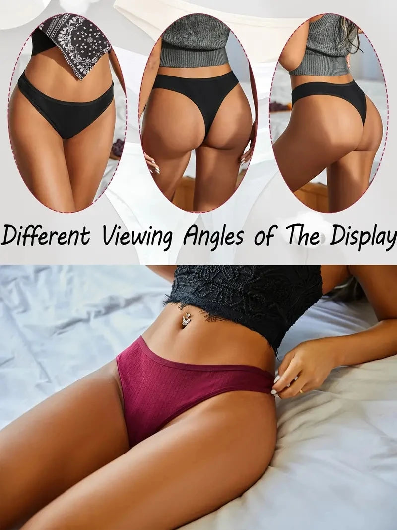 6 pièces/ensemble femmes coton tongs culottes femme côtelé taille basse string dames Sexy Bikini 7 couleur unie fille doux S-XL intimes