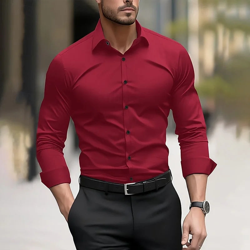 Chemise formelle pour hommes couleur unie mariage extérieur noir rouge bleu marine vert foncé manches longues revers été printemps vêtements XS-6XL