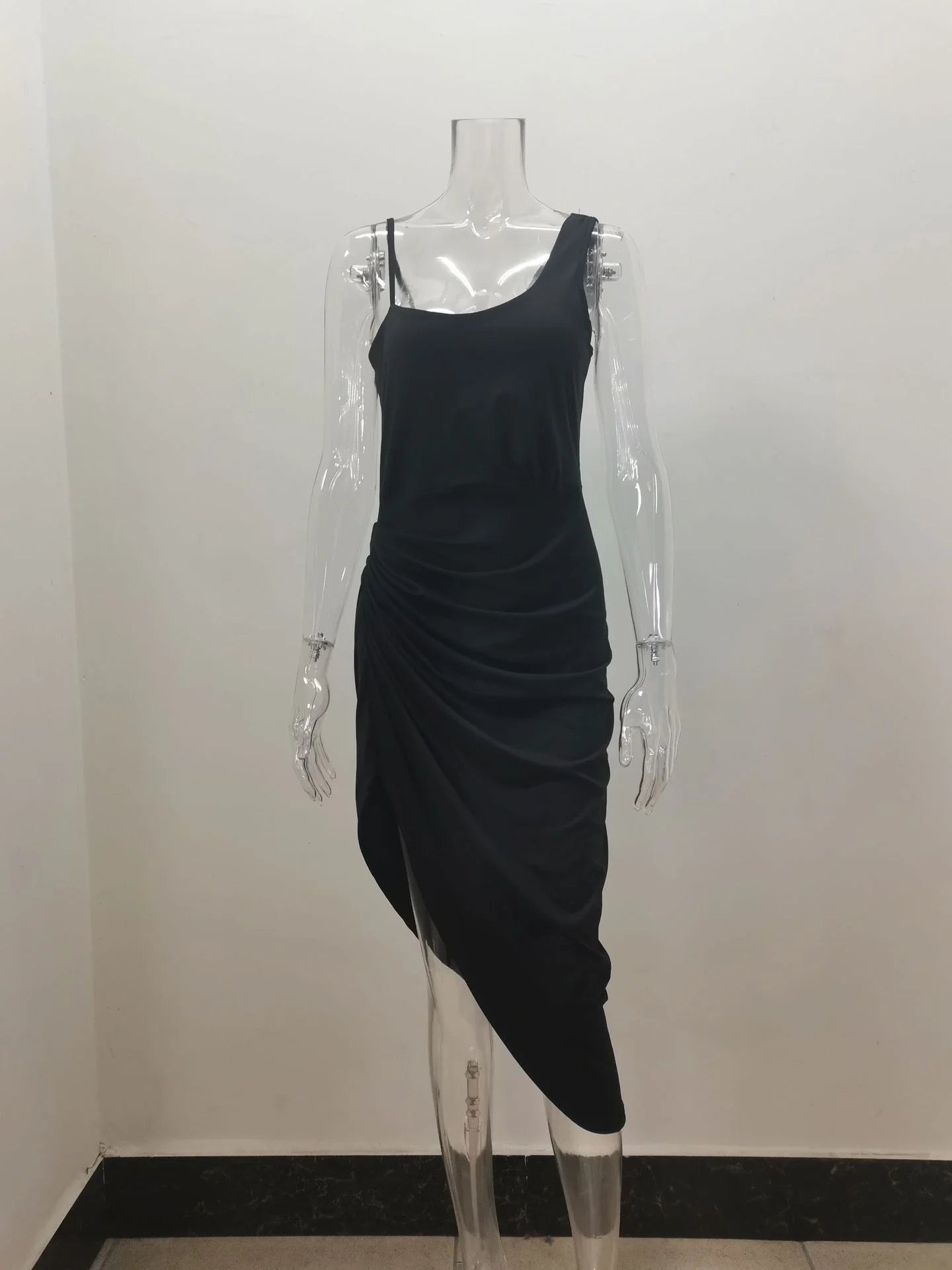 AliExpress – robe de soirée froncée à une épaule pour femmes, couleur unie, sexy, fendue, transfrontalière européenne et américaine, 2024