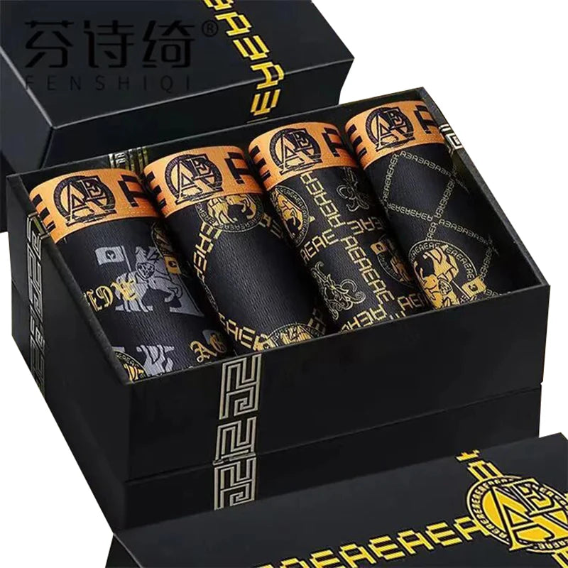 4 pièces/ensemble sous-vêtements pour hommes Boxer Sexy antibactérien respirant imprimé hommes Boxer Shorts nouveau Style garçons mince coin plat culotte