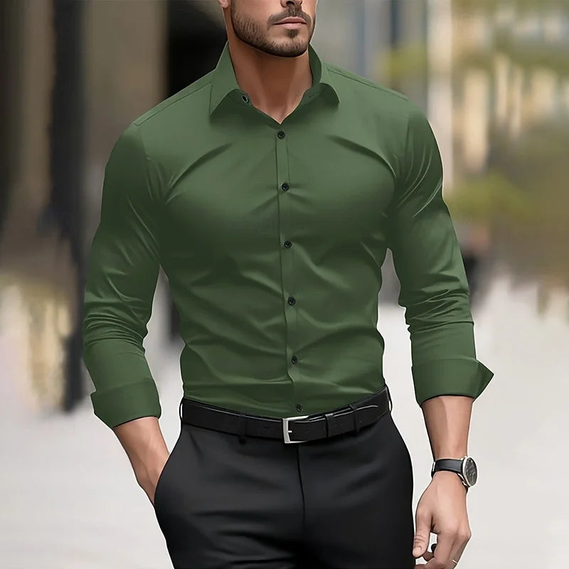 Chemise formelle pour hommes couleur unie mariage extérieur noir rouge bleu marine vert foncé manches longues revers été printemps vêtements XS-6XL