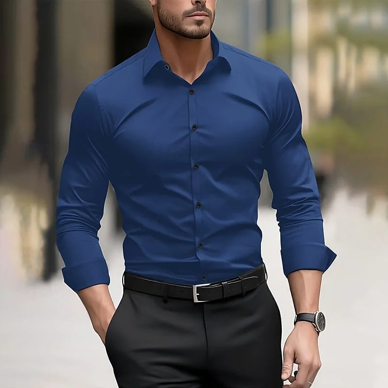 Chemise formelle pour hommes couleur unie mariage extérieur noir rouge bleu marine vert foncé manches longues revers été printemps vêtements XS-6XL