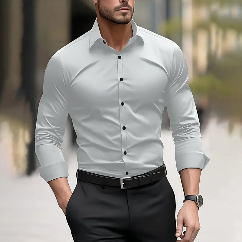 Chemise formelle pour hommes couleur unie mariage extérieur noir rouge bleu marine vert foncé manches longues revers été printemps vêtements XS-6XL