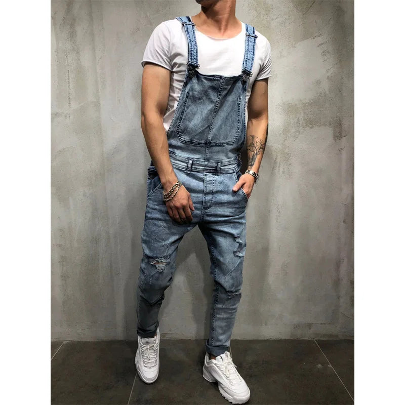 Salopette en jean déchiré pour homme, salopette en jean pour homme, salopette à bretelles, pantalon taille S-XXXL, mode Hi Street DistMurcia