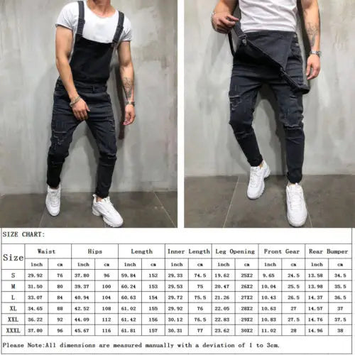 Salopette en jean déchiré pour homme, salopette en jean pour homme, salopette à bretelles, pantalon taille S-XXXL, mode Hi Street DistMurcia