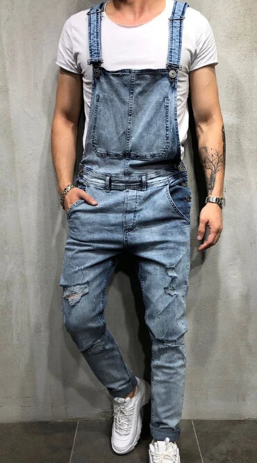 Salopette en jean déchiré pour homme, salopette en jean pour homme, salopette à bretelles, pantalon taille S-XXXL, mode Hi Street DistMurcia