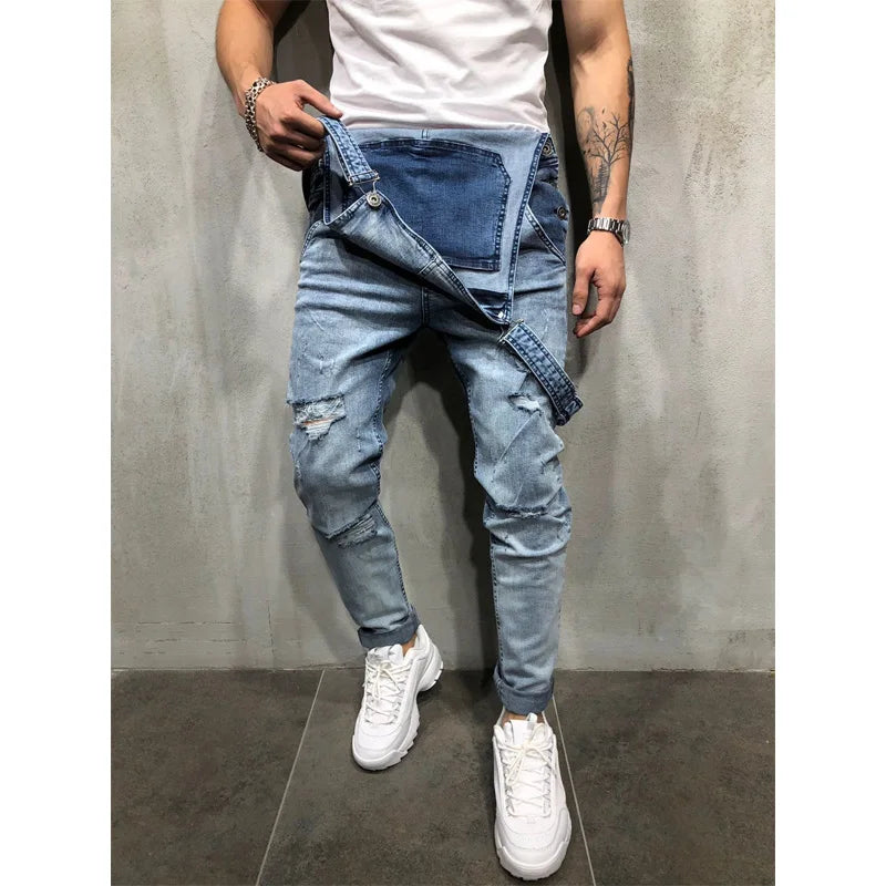 Salopette en jean déchiré pour homme, salopette en jean pour homme, salopette à bretelles, pantalon taille S-XXXL, mode Hi Street DistMurcia