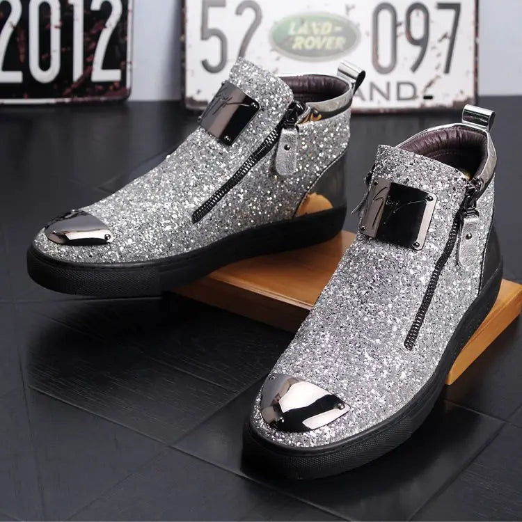 Nouveau style hommes bottines punk rock haut tendance chaussures bottes coiffeur paillettes chaussures hommes