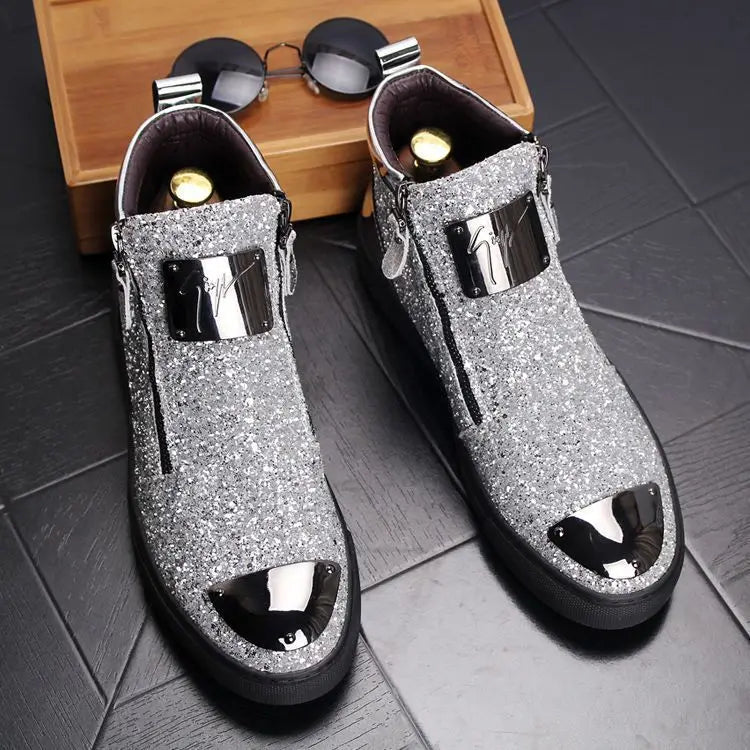 Nouveau style hommes bottines punk rock haut tendance chaussures bottes coiffeur paillettes chaussures hommes