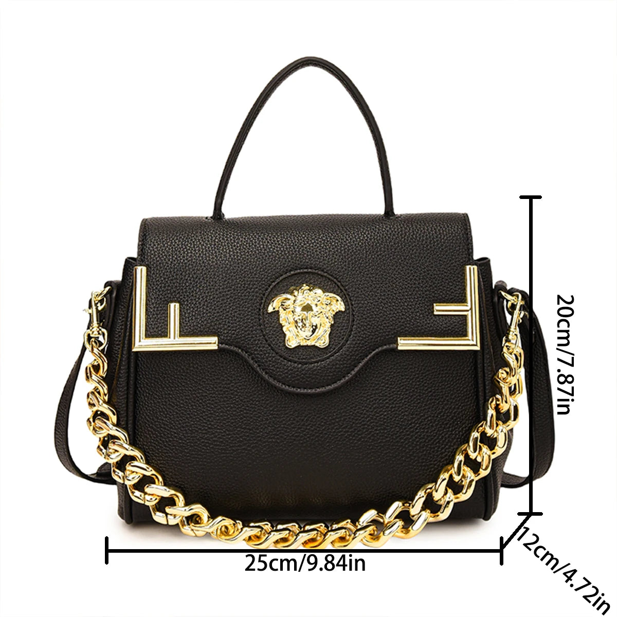Sac à main Chic Luxe inspiré de la méduse, texture cuir PU, rabat de grande capacité, chaîne magnétique, sangle réglable, sac à bandoulière pour le quotidien