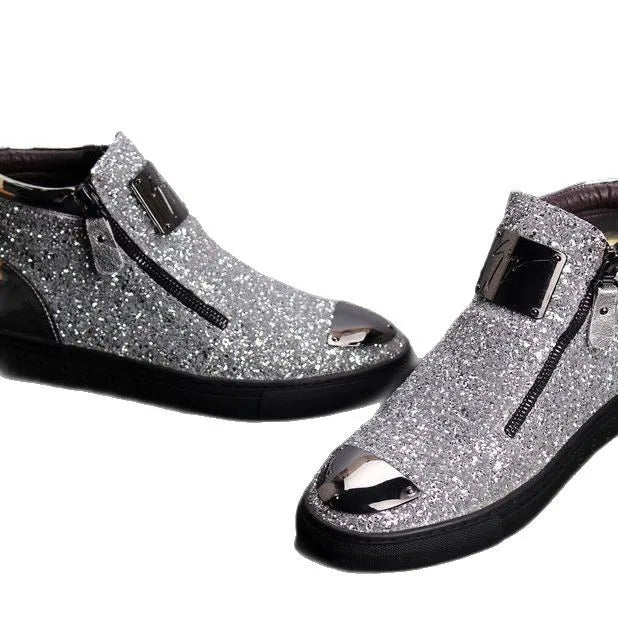 Nouveau style hommes bottines punk rock haut tendance chaussures bottes coiffeur paillettes chaussures hommes