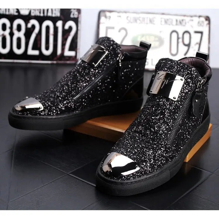 Nouveau style hommes bottines punk rock haut tendance chaussures bottes coiffeur paillettes chaussures hommes