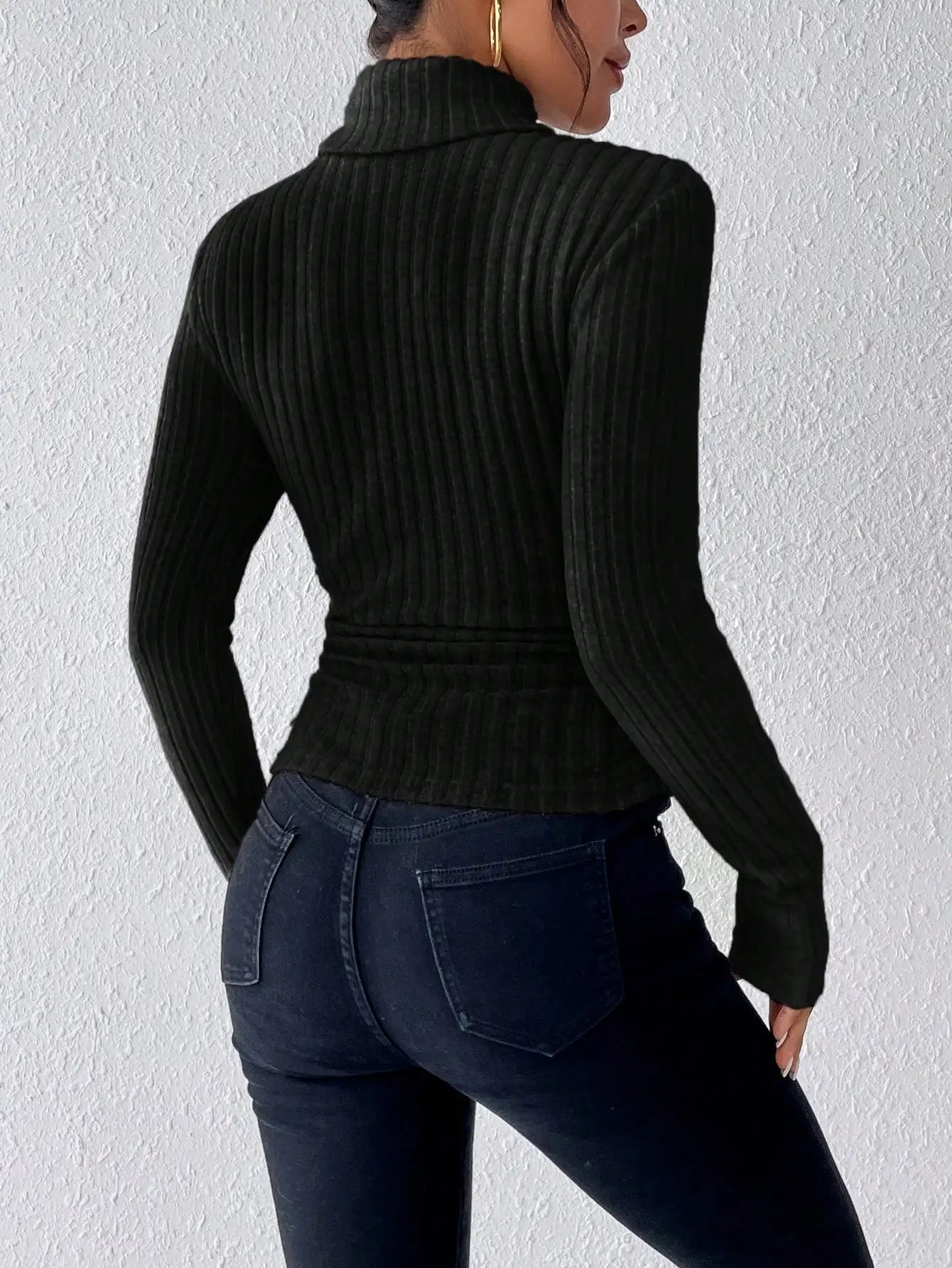 Élégant solide basique tricoté hauts nouvelles femmes col roulé pull à manches longues décontracté mince pull mode Simple Style Design