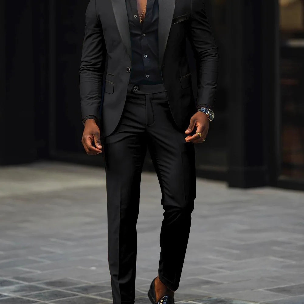 Veste et pantalon décontractés à deux pièces pour hommes, veste slim, confortable et respirante, fendue sur le côté, bouton unique, nouvelle mode d'affaires