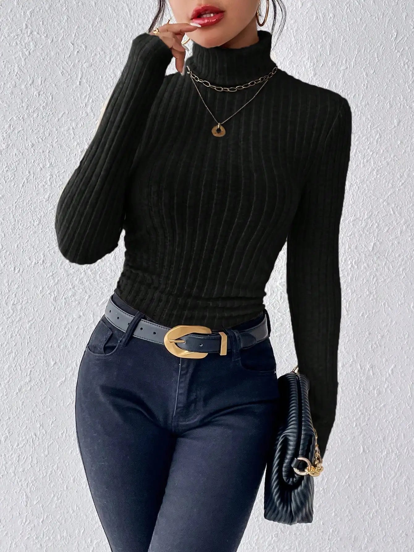 Élégant solide basique tricoté hauts nouvelles femmes col roulé pull à manches longues décontracté mince pull mode Simple Style Design