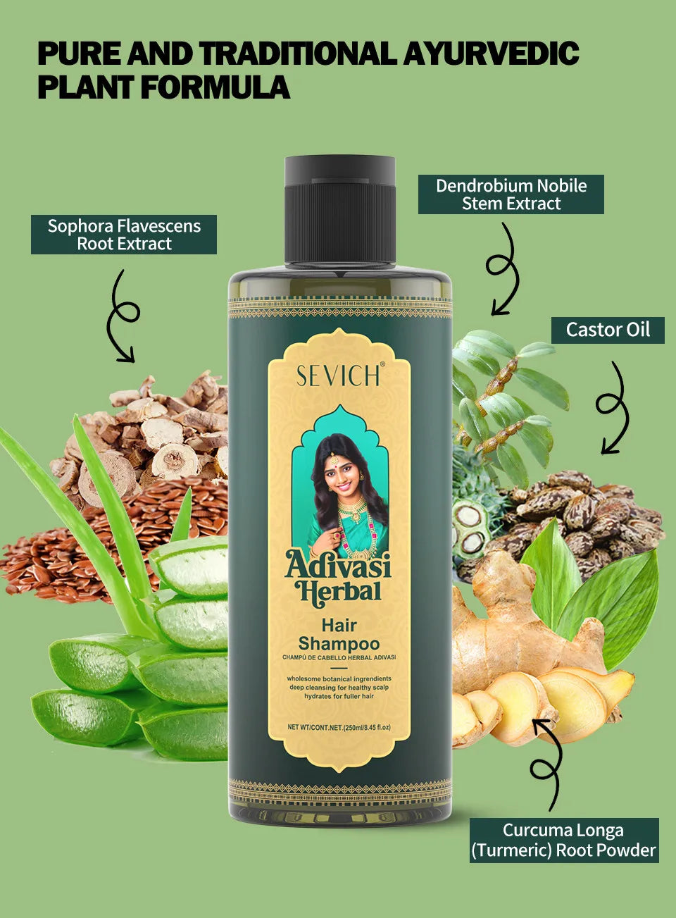 Shampoing pour cheveux, 250ml, pour une croissance rapide des cheveux, soins capillaires à base de plantes, huile de gingembre, réparation des cheveux endommagés, traitement nourrissant
