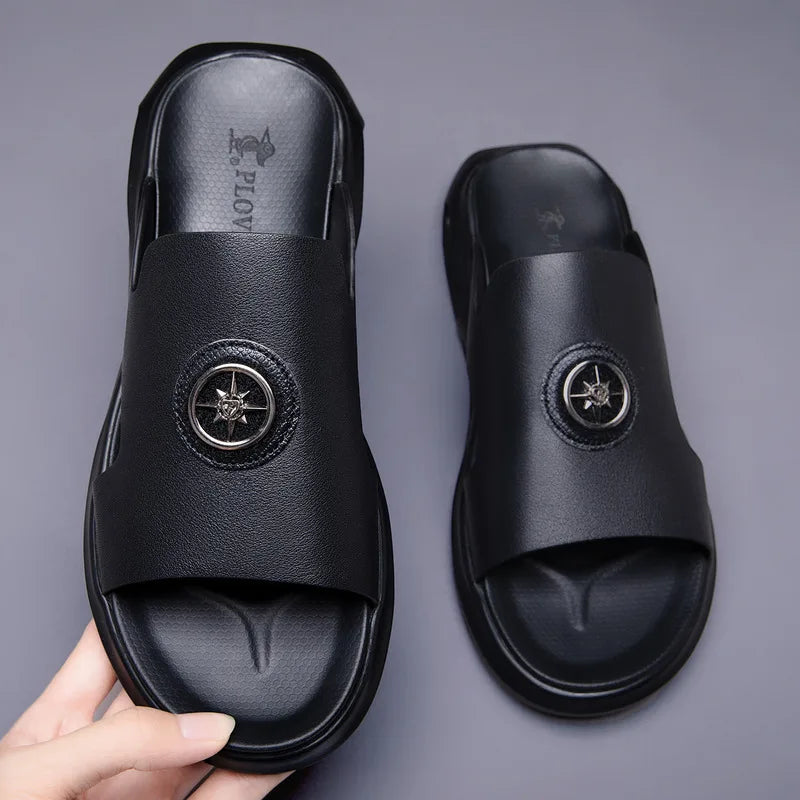 Luxury Men's Genuine Leather Sandals Classic Roman Men Shoes Slippers Soft Comfortable